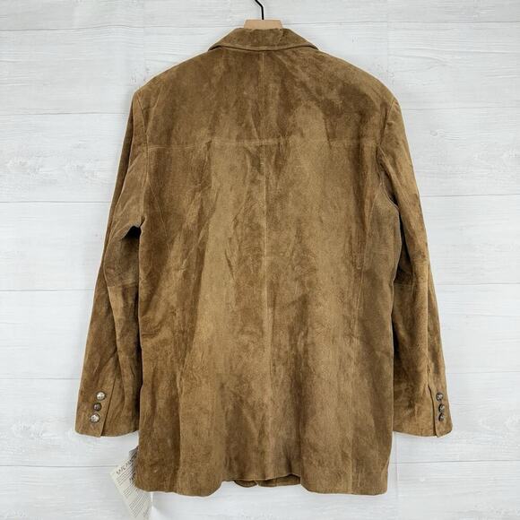 Cabela's Brown Leather Sport Coat Blazer Men 44 R Buffalo Nickel Buttons Suede - Picture 6 of 16